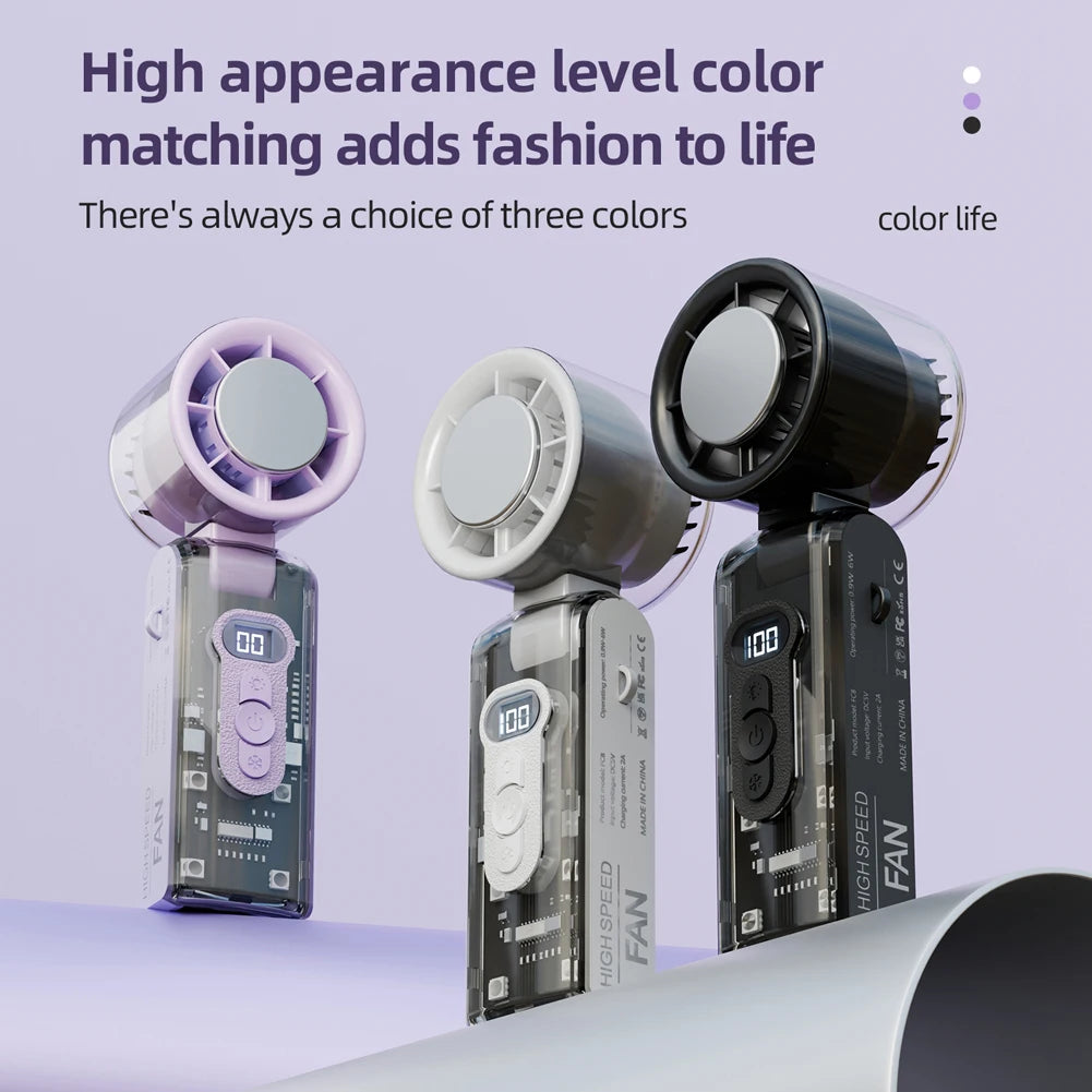 High Speed Turbo Fan with LED Light Rechargeable Foldable Personal Cooling Fan LED Display Folding Travel Fan for Outdoor Travel