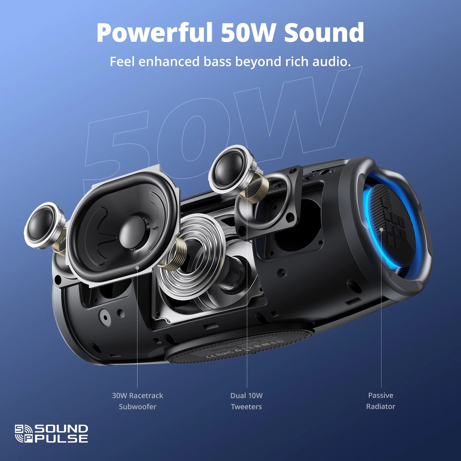 Tronsmart Mirtune S100 Bluetooth Speaker Powerful Speaker with 50W, IPX7 Waterproof, Retractable Handle, Built-in Powerbank