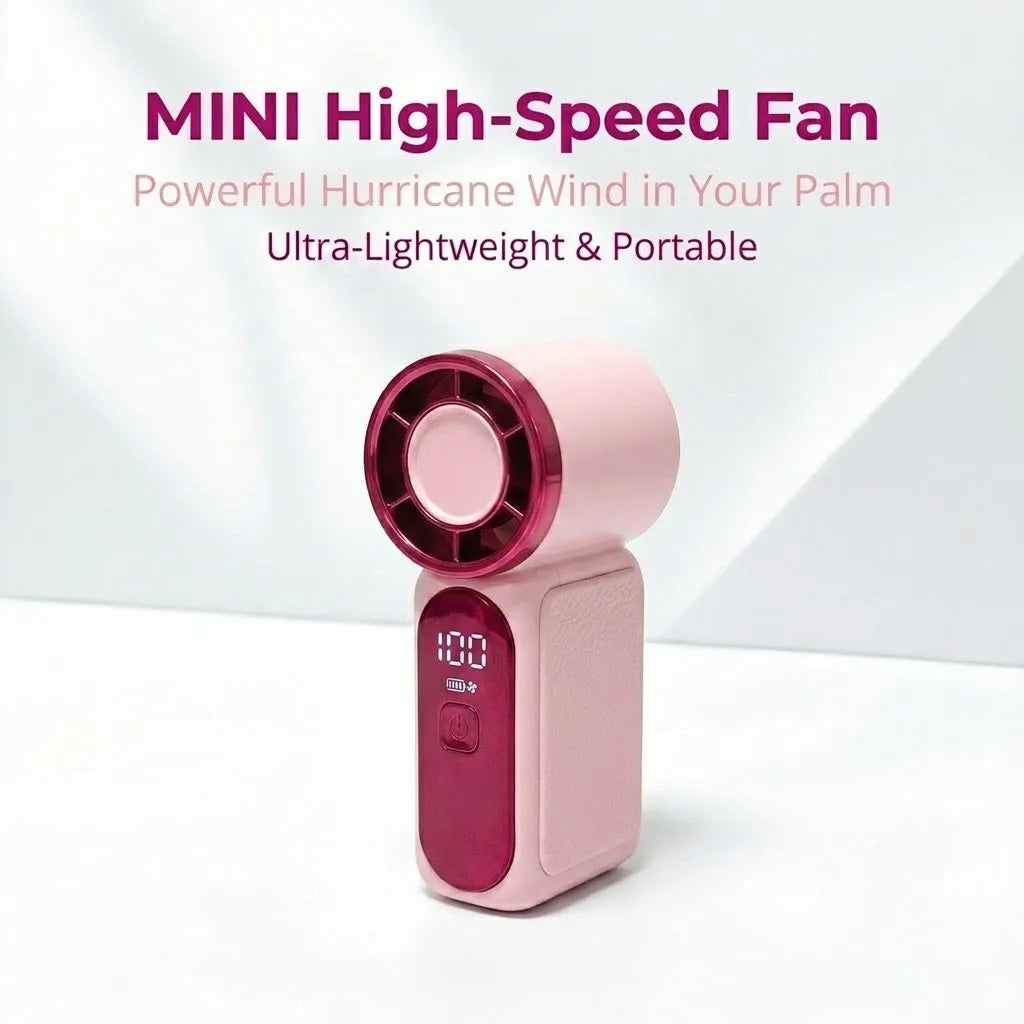 Portable Handheld Mini Fan, 6 Speeds 16900 RPM High Velocity Personal Fan with LED Display, USB Rechargeable, Mini Fan with Lanyard for Makeup, Travel, Outdoor Fan for Women Girl Gift, Pink
