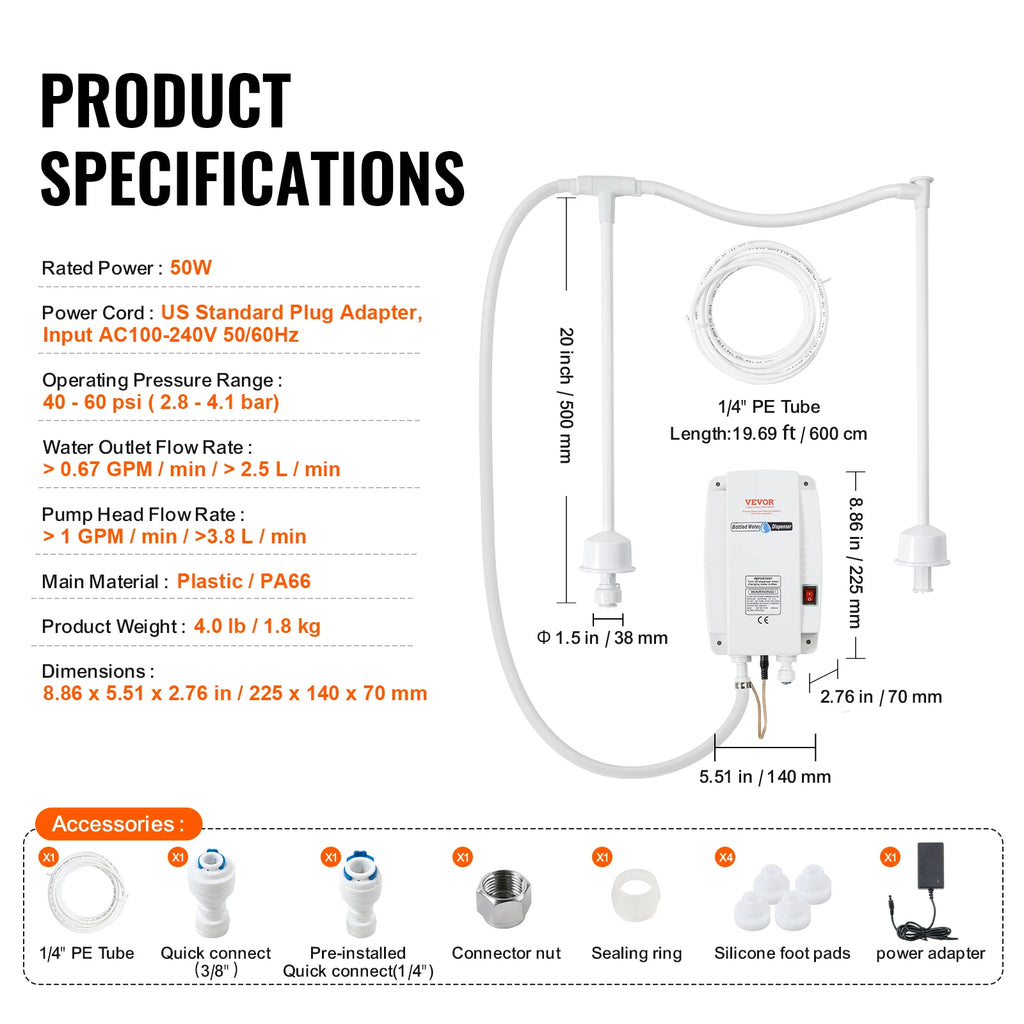SucceBuy 2x5Gal Bottled Water Dispenser Pump System Dispensing System Auto Electric Water Dispenser Double-Pipe Water Jug Pump