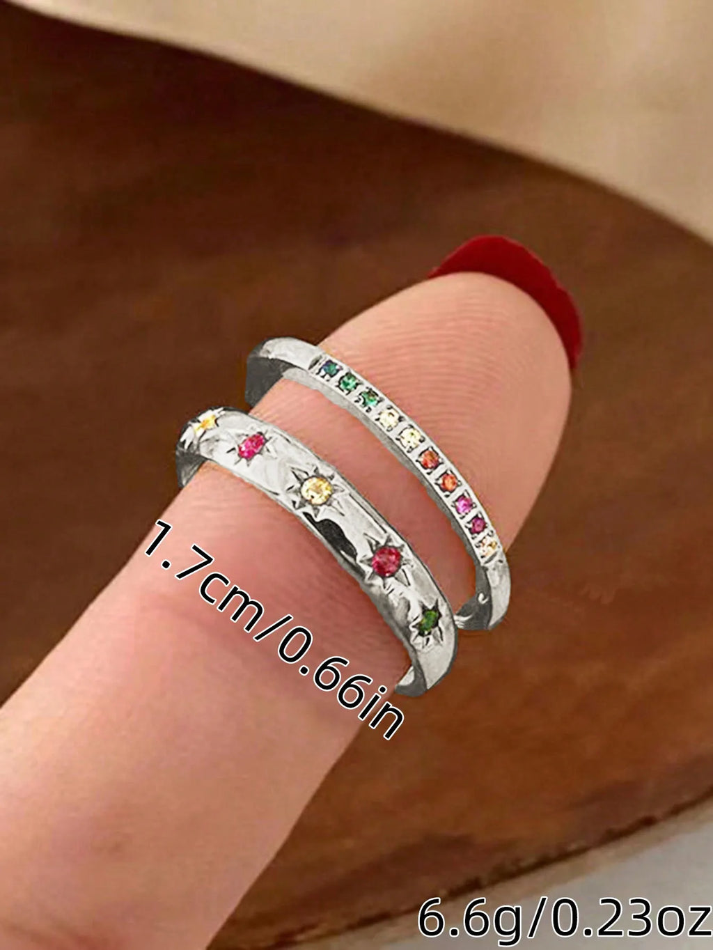 2pcs/Set Colorful Cubic Zirconia Gold-Tone Waterproof Star Rings Set, Jewelry Gift  double rings for friend  jewelry Y2k fashion