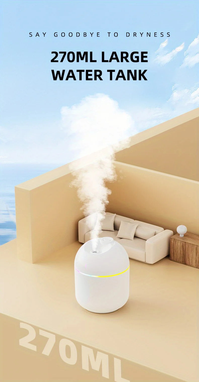 270ML Air Humidifier Cool Mist Aroma Diffuser LED Night Light  power-off protect USB Humidificador For Home Office