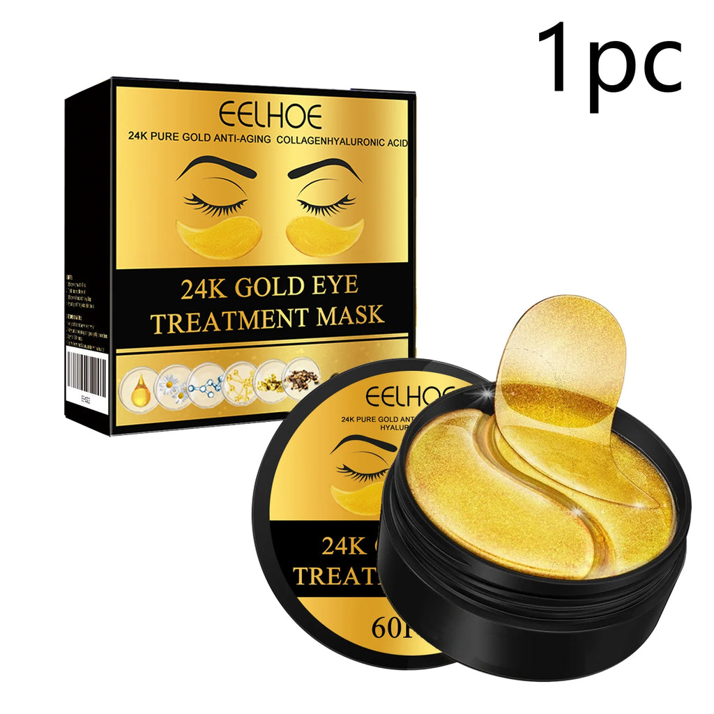 24k Gold Under Eye Patches Pure Gold Anti-Aging Under Eye Mask Removal Eyebags Moisturizing Firming Eye Patches Anti Dark 60pcs