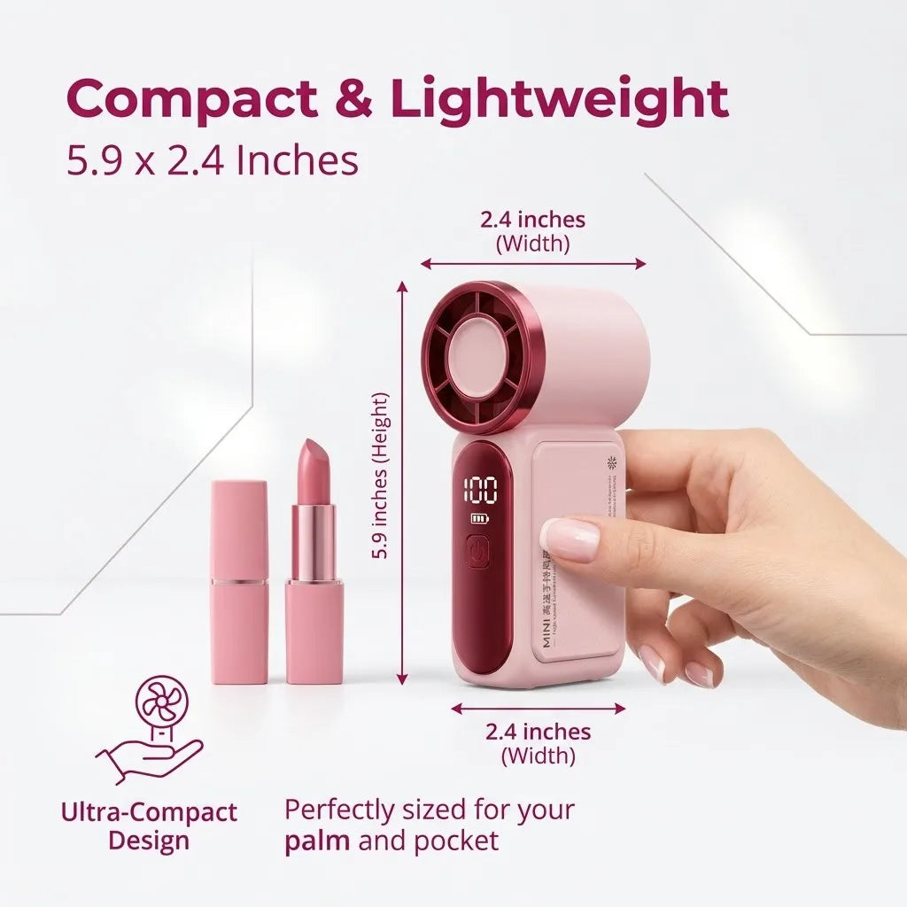 Portable Handheld Mini Fan, 6 Speeds 16900 RPM High Velocity Personal Fan with LED Display, USB Rechargeable, Mini Fan with Lanyard for Makeup, Travel, Outdoor Fan for Women Girl Gift, Pink