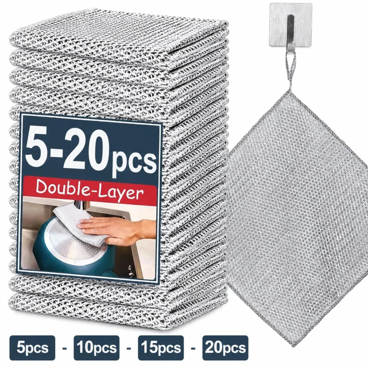 5/20 Pcs Reusable Wire Dishcloths – Non-Scratch, Thickened Microfiber Cleaning Cloths for Dishes and Kitchens