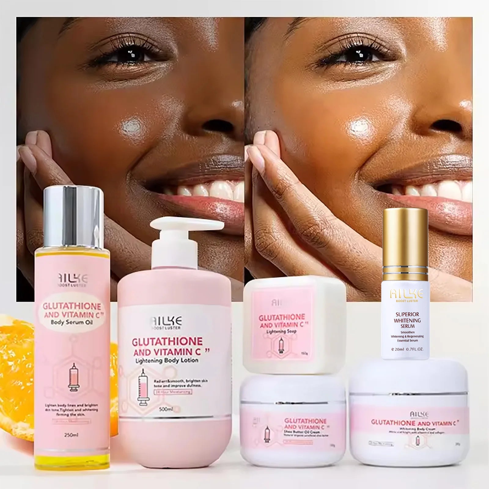 AILKE Vitamin C & Glutathione Brightening Body Lotion, Even Skin Tone, Lightening, Neck, Elbows, Armpits, Legs, Glowing Cream