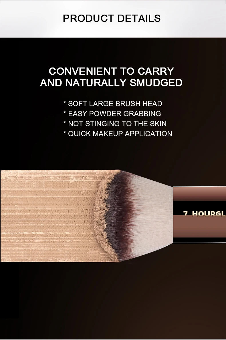 Hourglass Makeup Brush- No.7 Finishing Brush Soft Fiber Hair Portable Powder Brush Fashion Design Single Face Brush