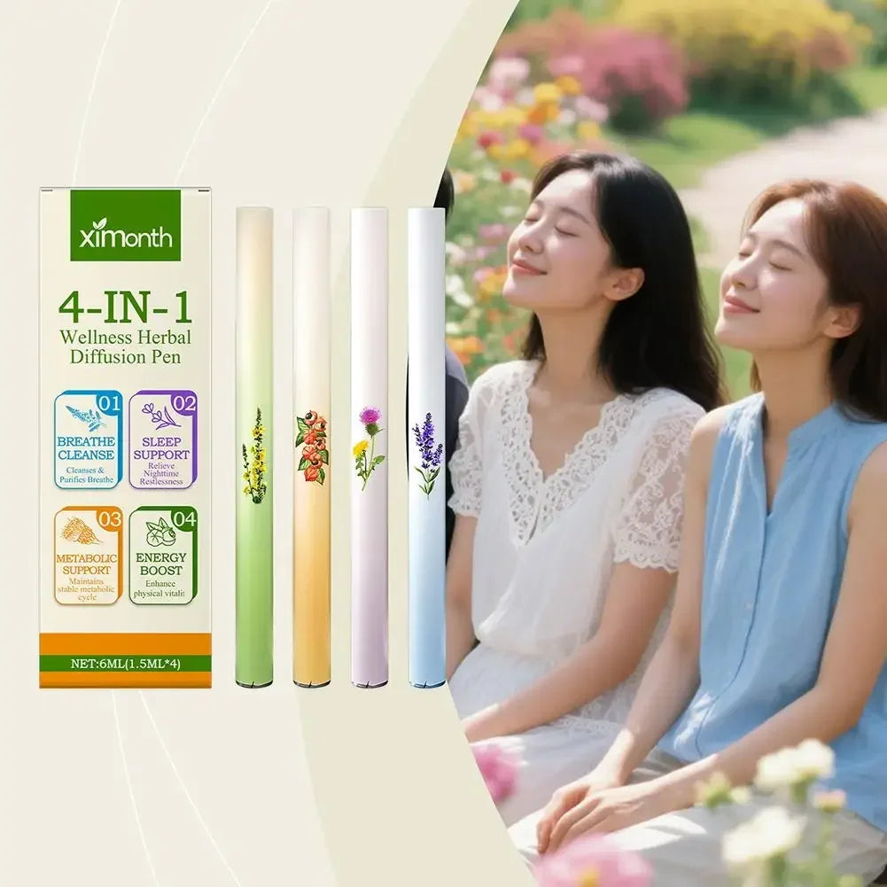 4 In 1 Air Freshening Pen: Relaxing The Senses Clear Pen Diffuser Lung-Cleansing Aromatherapy Refreshing Breathing Invigora M6P4