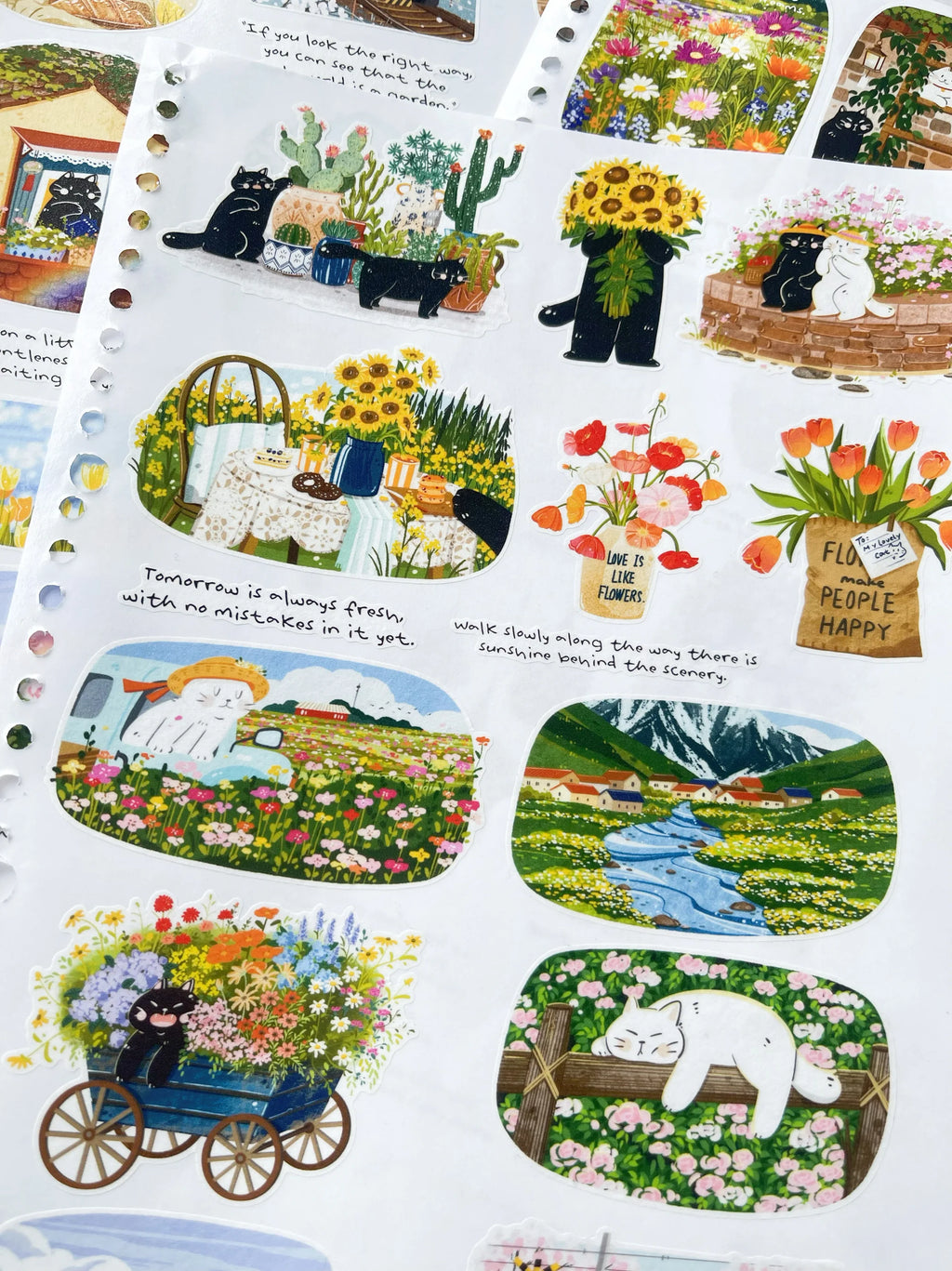 Scenic Cat Washi Tape - Spring Field Design, Full Roll For Planner
