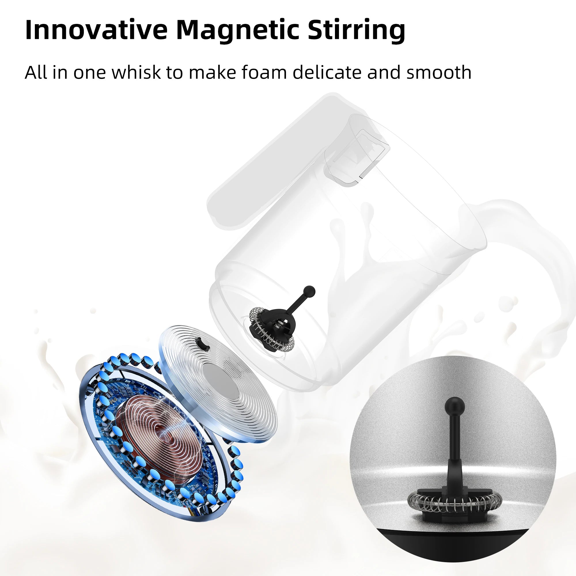 BioloMix 5-in-1 Detachable Milk Frother and Steamer，Automatic Hot/Cold Foam and Hot Chocolate Maker ,Dishwasher Safe