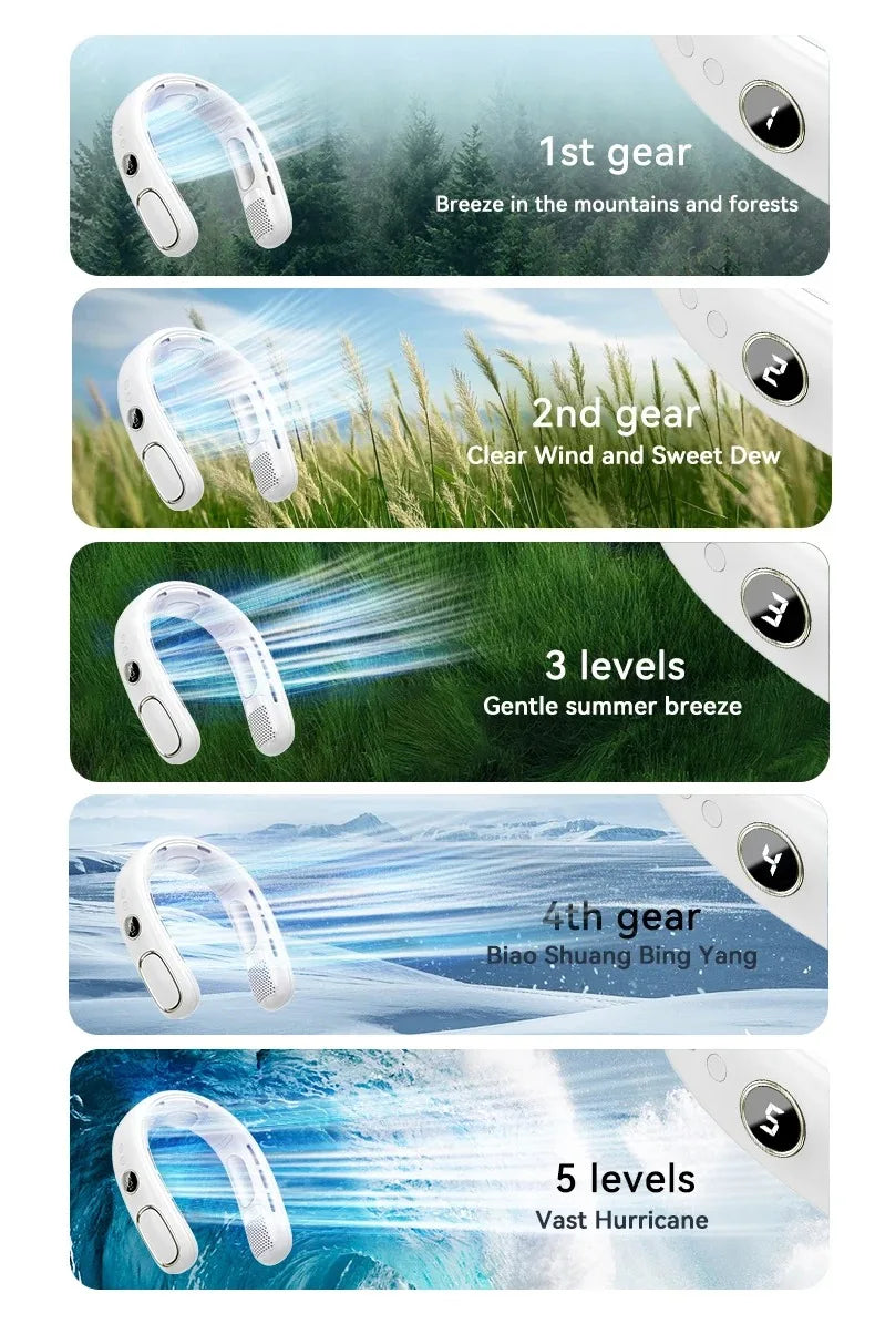 N90 Neck Fan Semiconductor Cooling 5-Speed Bladeless Wearable Fan USB Rechargeable Portable Outdoor Travel Camping