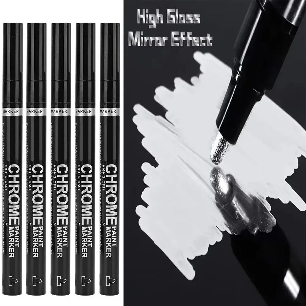 5/1pcs Chrome Pen Marker Mirror Waterproof Paint Repair For Rock Ceramic Glass Metallic Gold/Silver 2mm Nib