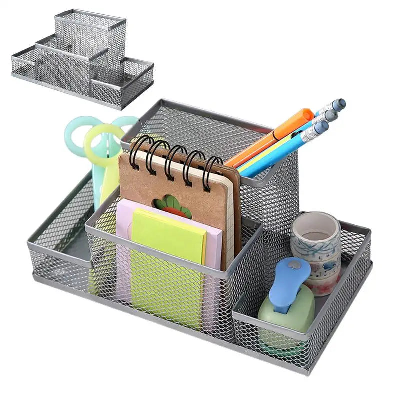 Pen Containers For Desk Office Stationery Storage With 4 Grid Desk Organizer Storage For Desktop Home School Bedroom Countertop