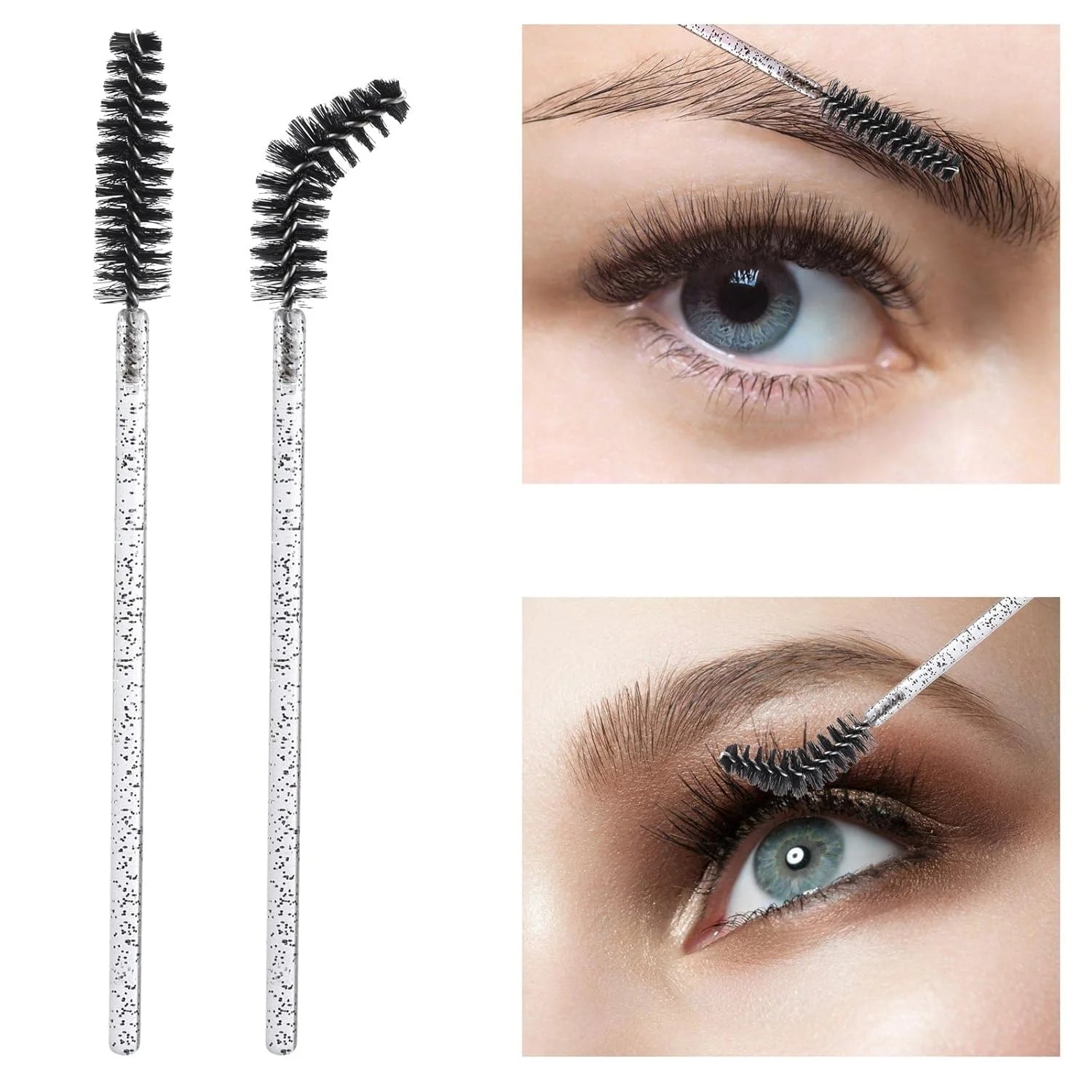 50 disposable eye black sticks, crystal eyebrow bobbin brush for extending eyelashes, mascara brush with container