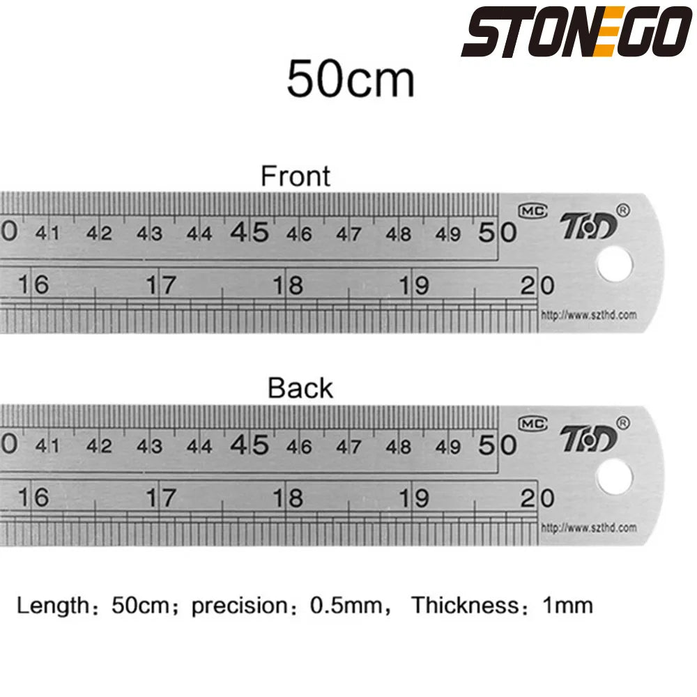 High Precision Stainless Steel Ruler Set 6 8 12 16 20 Inch Double-Sided Metal Measuring Tools for Office and Drawing