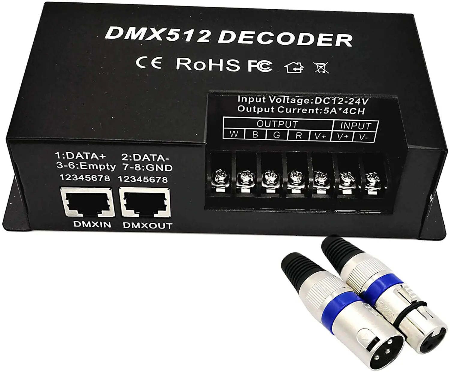4 & 3 Channel RGBW DMX Decoder with RJ45 and XLR plug & DMX512 Dimmer Driver 20A  for DC12-24V PWM LED Strip Light Controller