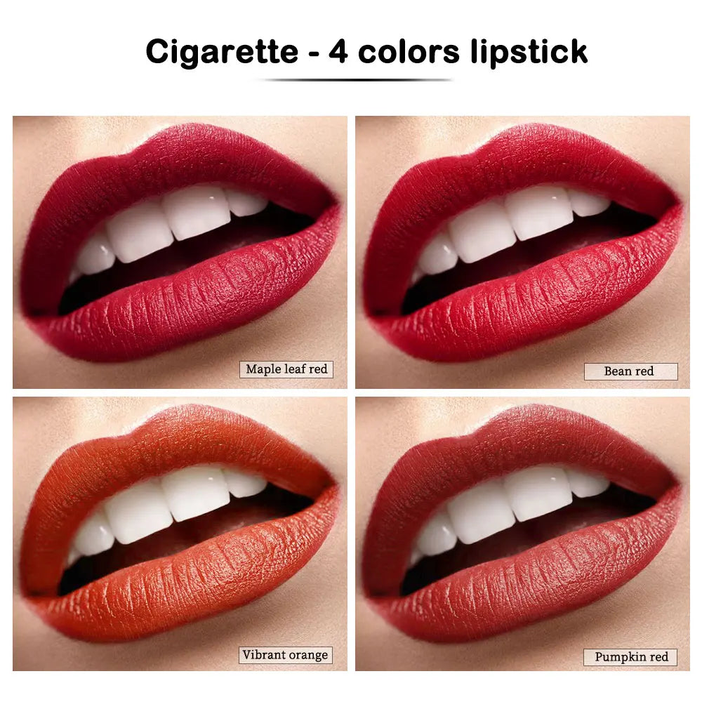 4 Colors Cigarette Shaped Lip Gloss Set Matte Velvet High Pigment Waterproof Long Lasting Non Transfer Portable Mini Lip Makeup Cosmetic