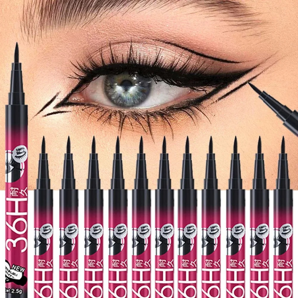 Black Liquid Eyeliner Waterproof Eyeliner Pencil 36H Long-Lasting Liquid Eye Liner Pen Quick-Dry No Blooming Cosmetics Tool