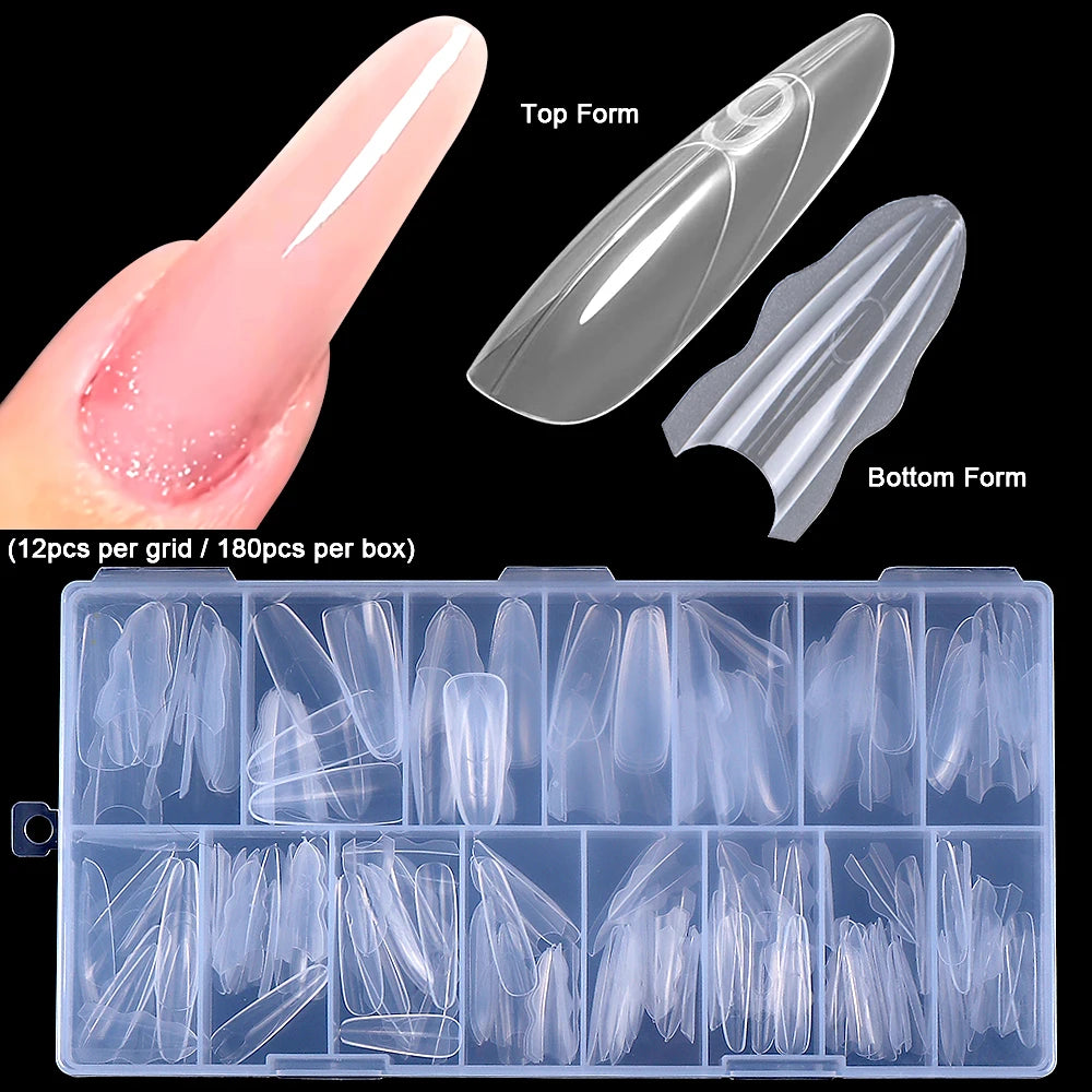 1 Box Dual Nail Forms New 180pcs 15 size Extensions-Dual Forms Long Coffin Almond Top/ Bottom Nail Forms Manicure Extension Tool