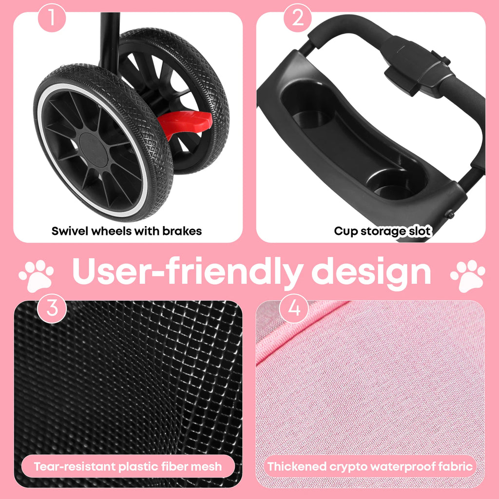 Pet Stroller For Small Puppy Dogs & Cats Travel Portable Dog Stroller  Foldable Dog Cat Carrier Strolling