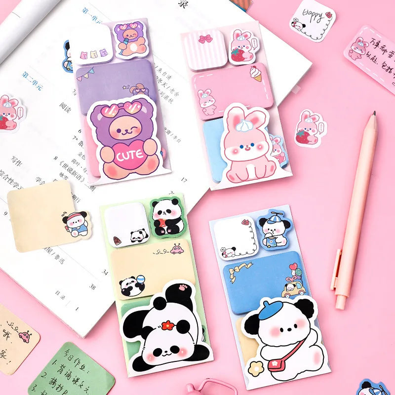 1-4 pcs Lovely Animal Panda Rabbit Bear Dog Sticky Notes Memo Pad Paper School Supplies Planner Stickers Stationery