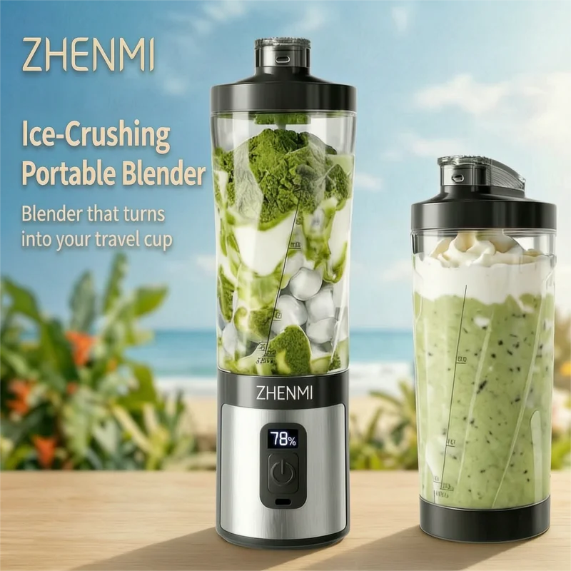 ZHENMI Personal Portable Blender with Digital Auto-Countdown Display, 20oz Leakproof Travel Cup with Guarded 6-Blade for Ice Cru