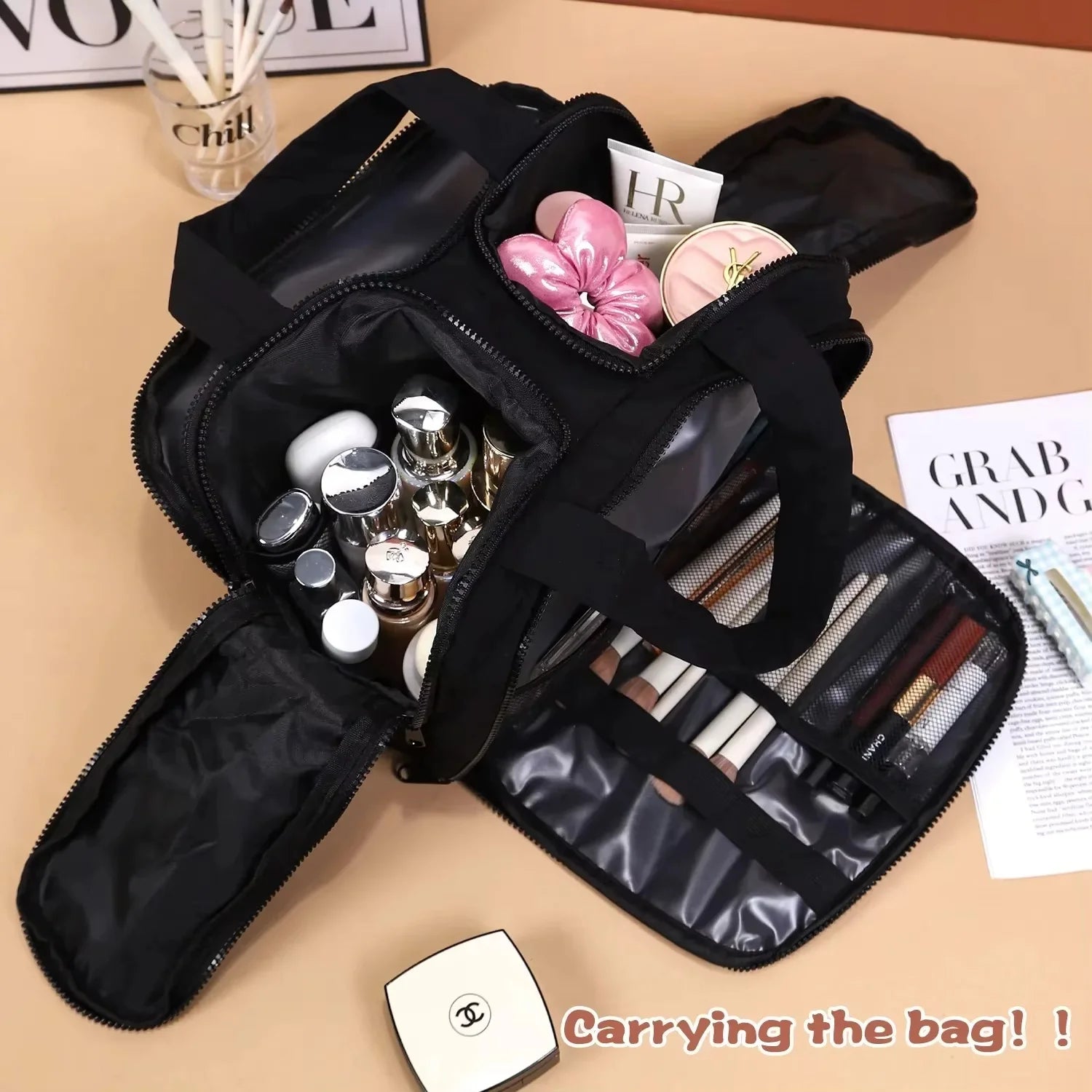 Multi opening makeup bag, suitable for commuting, travel, and home, suitable for makeup and grooming storage