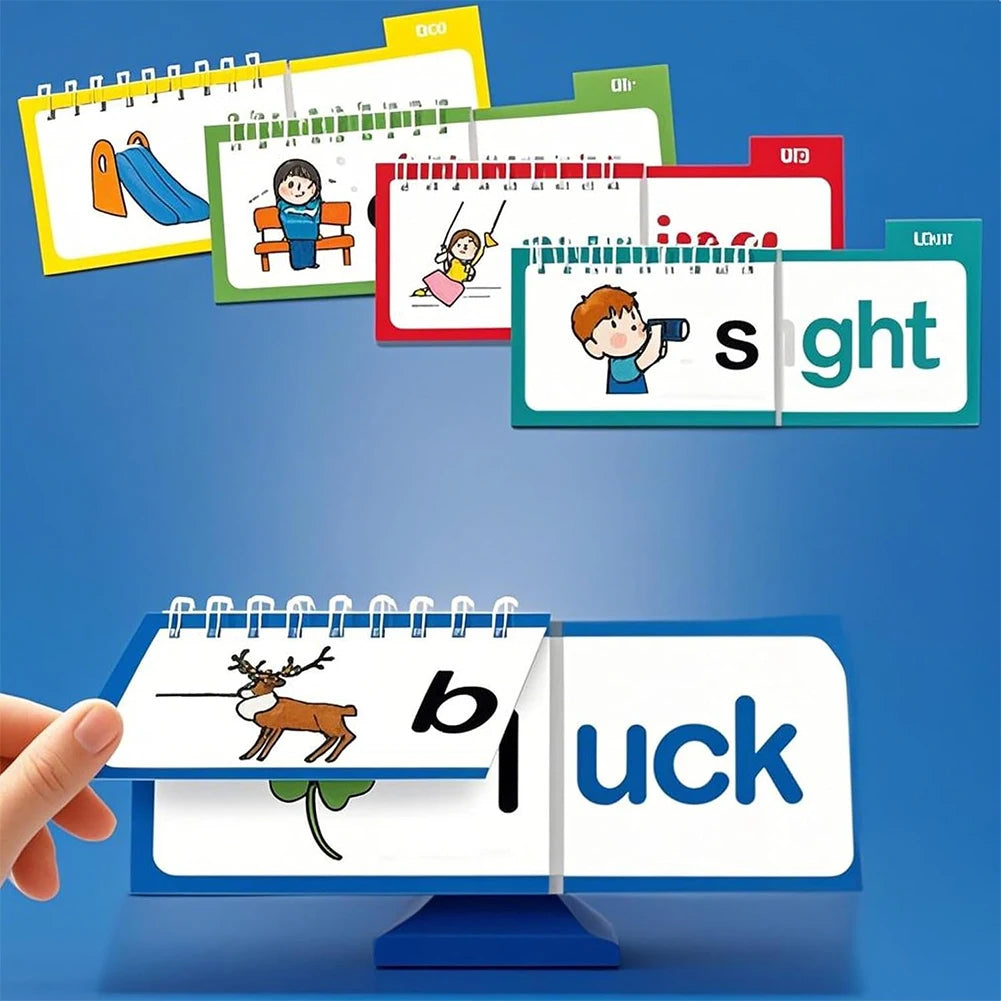 30 Read and Rhyme Flip Books Vocabulary Flash Cards Word Reading Flip Book Letter ABC Vocabulary Cards Educational Reading Game