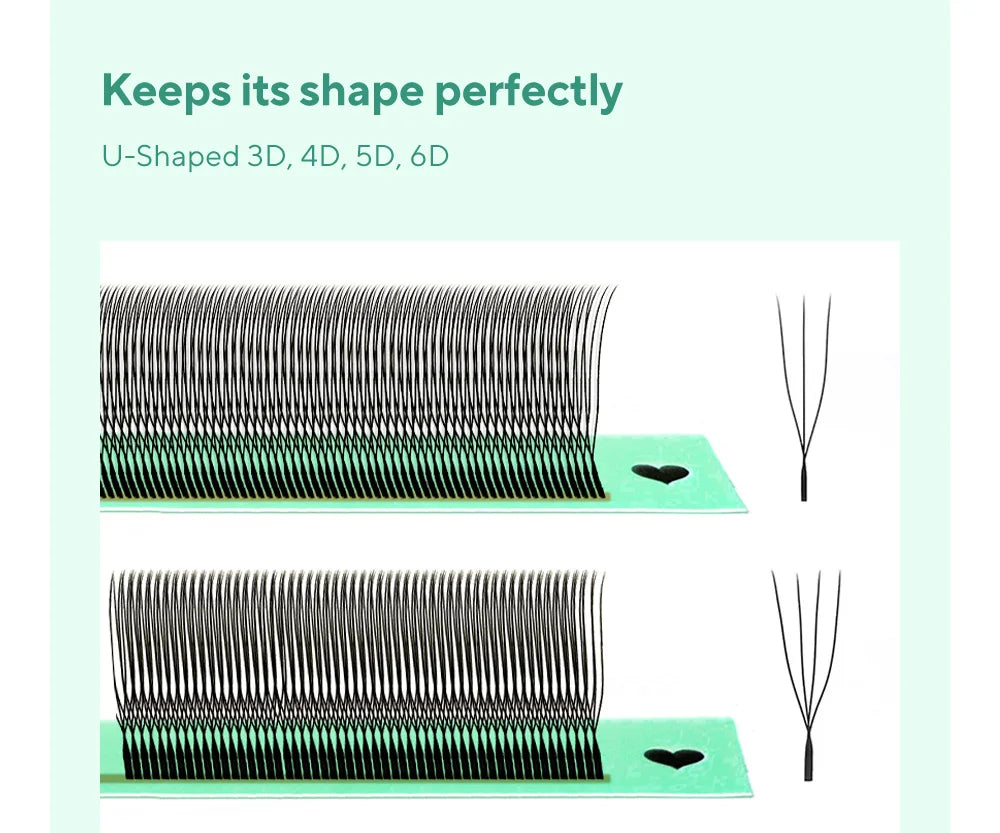 DIYDAY U-shaped 6D Eyelash Extension U-6D W Shape Bloom Dense Faux Lashes U-3D U-4D U-5D Natural Wispy False Mink Eyelashes