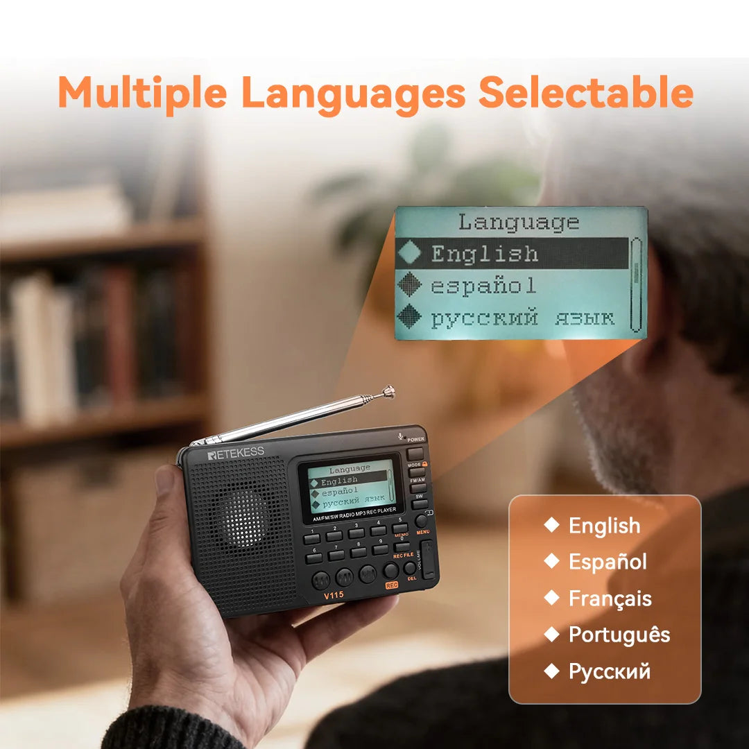 RETEKESS V115 Portable Radio Rechargeable AM FM SW Radio Multifunctional Radio Long Distance Receiver Clear Sound for Camp Gift