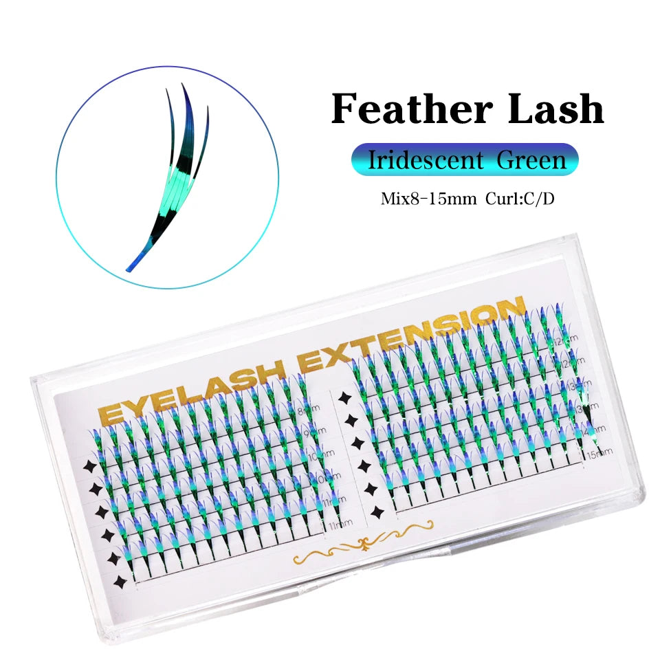 AGUUD Holographic Aurora Color Spire Eyelash Glitter Tinsel Anime Premade Fan Dual Side Color Comic Lash for Christmas Cosplay