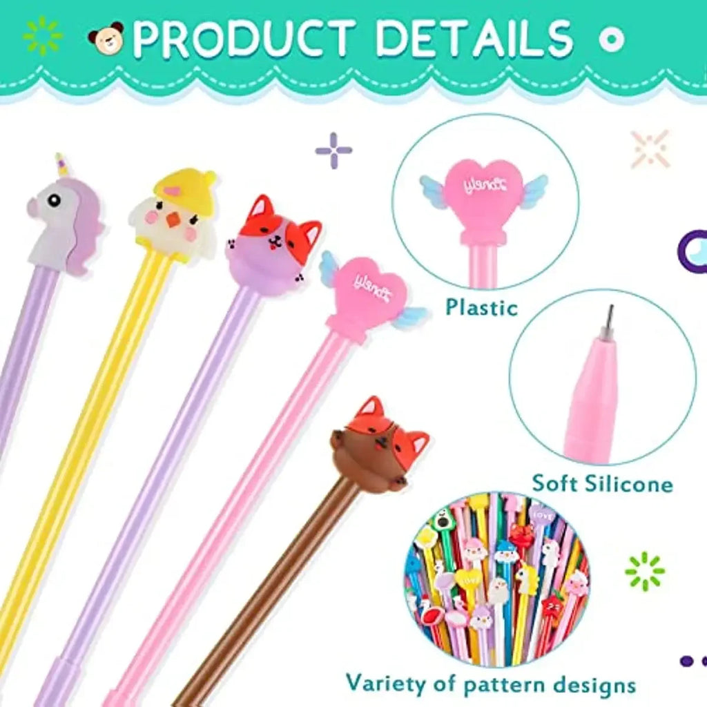 50 Pcs Mixed Gel Ink Pens Black Ink Cool Pens Cute Bulk Assorted Style Novelty Office Supplies Stationery Back to School Season