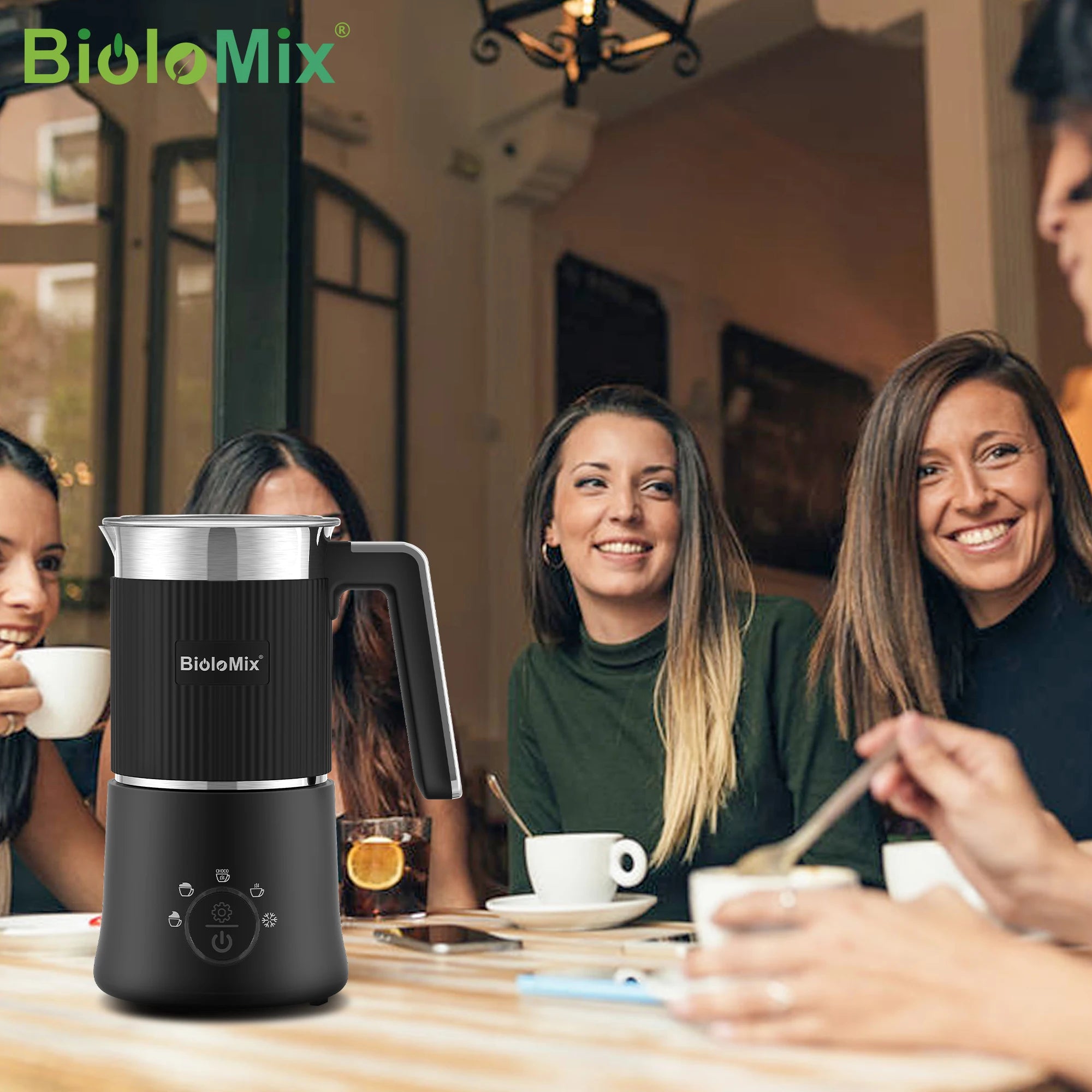 BioloMix 5-in-1 Detachable Milk Frother and Steamer，Automatic Hot/Cold Foam and Hot Chocolate Maker ,Dishwasher Safe