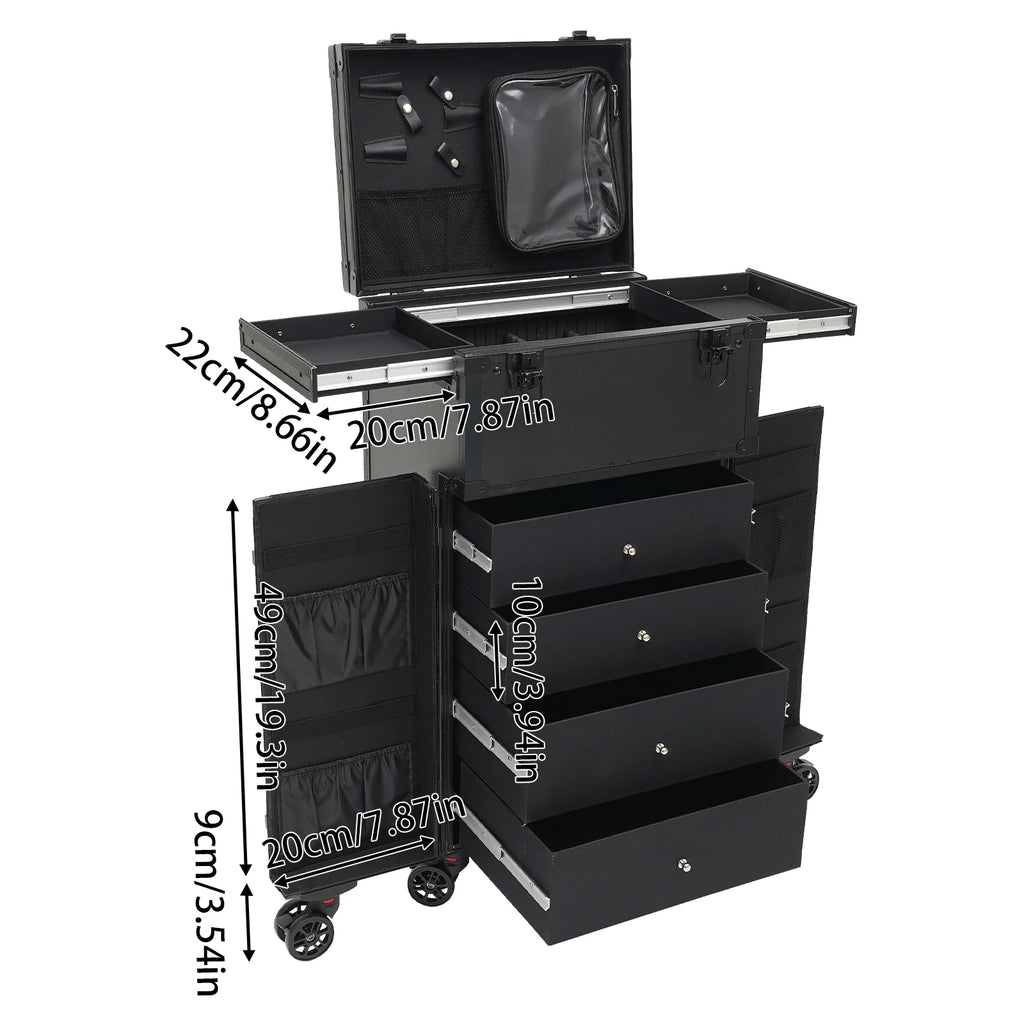 31.15inch Professional Rolling Makeup Case 4 Drawers Pro Makeup Artist Cosmetic Train Case Makeup Organizer Travel Case