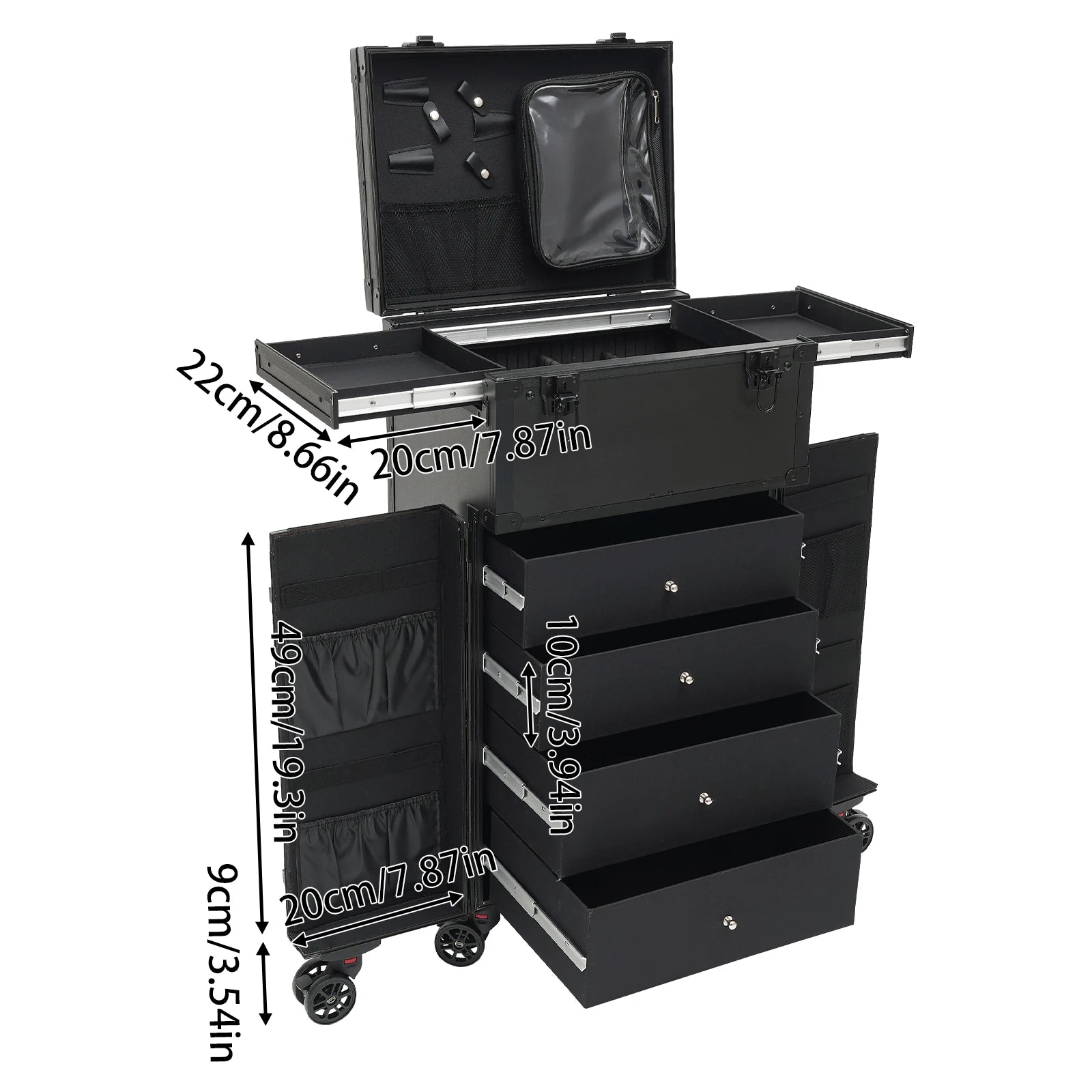 31.15inch Professional Rolling Makeup Case 4 Drawers Pro Makeup Artist Cosmetic Train Case Makeup Organizer Travel Case