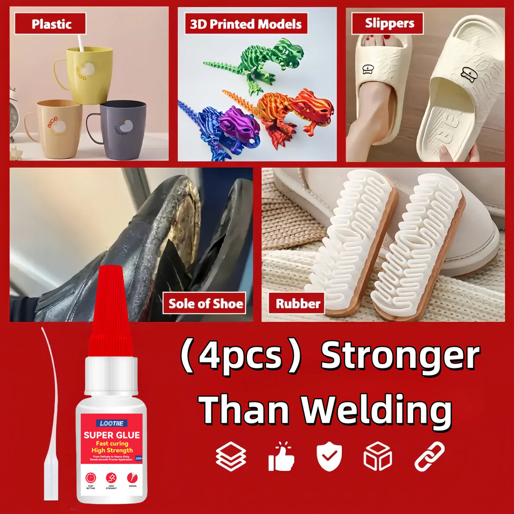 4pcs Super Fast Bonding Glue - 10s Quick Fix Adhesive for Plastic/Metal/Wood/Ceramic/Glass, Multi-Purpose Repair Glue (20g)