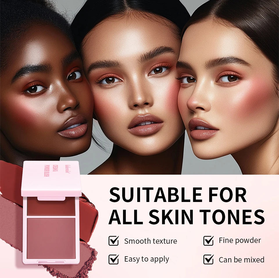 Cream & Powder Blush Matte 5Colors Dewy Rosy Blush Makeup Pan Long-lasting Wearing High Pigment Natural Matte Blush Cosmtics