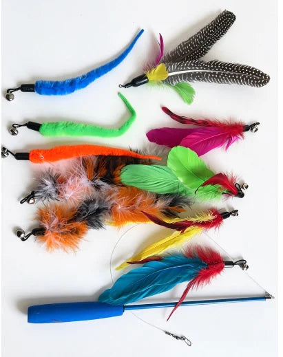 11pcs Replacement Cat Feather Toy Set Feather Replacement Head Retractable Cat Stick Cat Products
