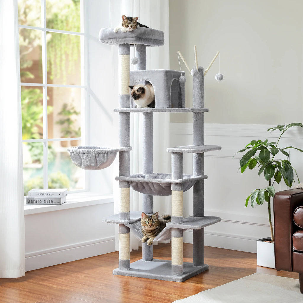 Sturdy Multi-Level Cat Tree Tower with Natural Sisal Scratching Posts,Cozy Hammock&Condo, Large Top Perch, and Fun Dangling Ball
