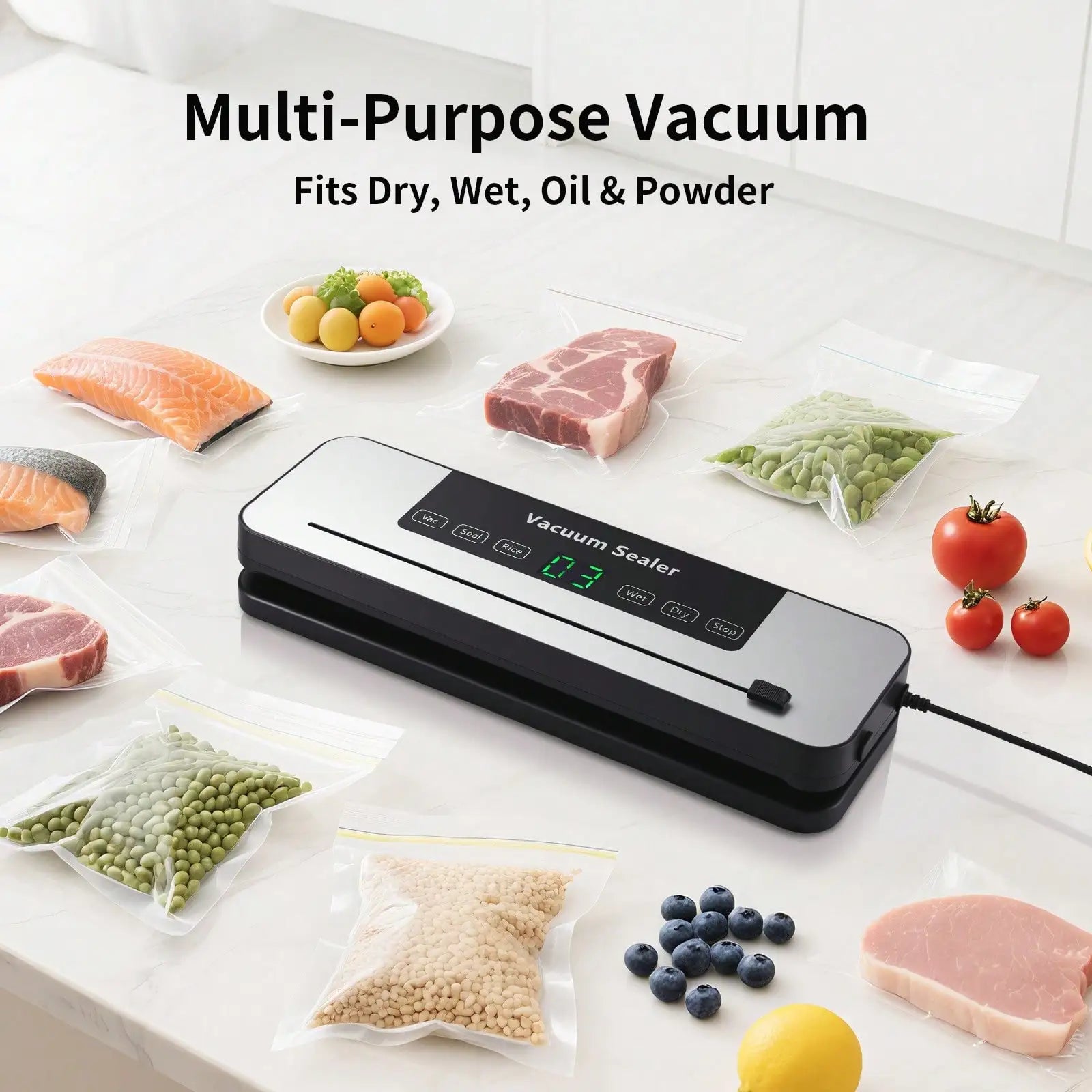 Powerful Vacuum Sealer Machine | Compact Design | One-Touch Automatic | Seal In 10-20 Seconds | Dry, Moist, Wet, And Cold Modes | With 10 Vacuum Bags & Built-In Cutter (Grey)