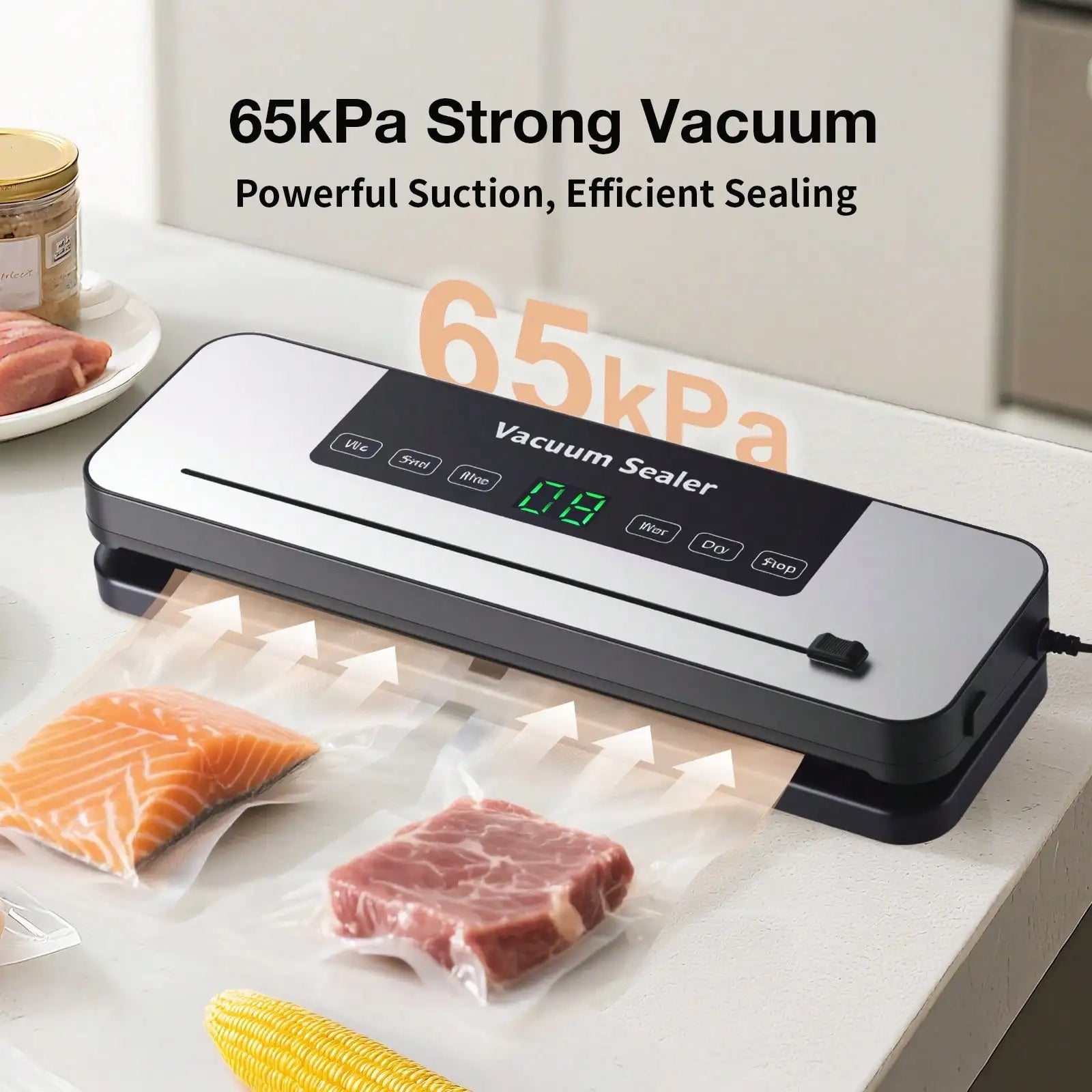 Powerful Vacuum Sealer Machine | Compact Design | One-Touch Automatic | Seal In 10-20 Seconds | Dry, Moist, Wet, And Cold Modes | With 10 Vacuum Bags & Built-In Cutter (Grey)