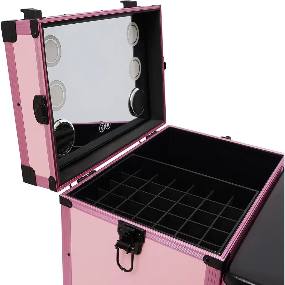 Portable Rolling Makeup Case with 3 Drawers, Adjustable Lighted Mirror, Travel Cosmetic Organizer, Manicure Desk & Nail Artist S