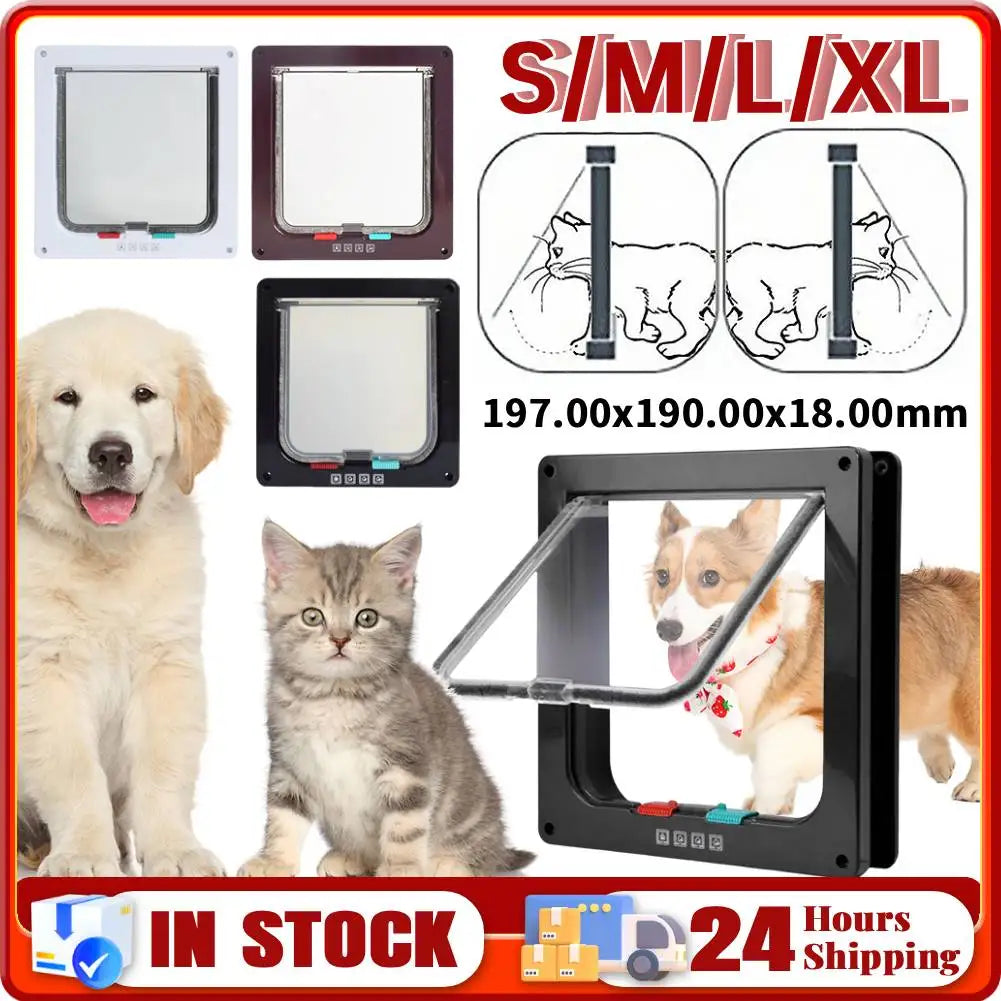 Cat Flap Door with 4 Way Security Lock Puppy Kitten Safety In&out Pet Door Dog Cat Kitten Flap Door Pet Doors and Sliding Door