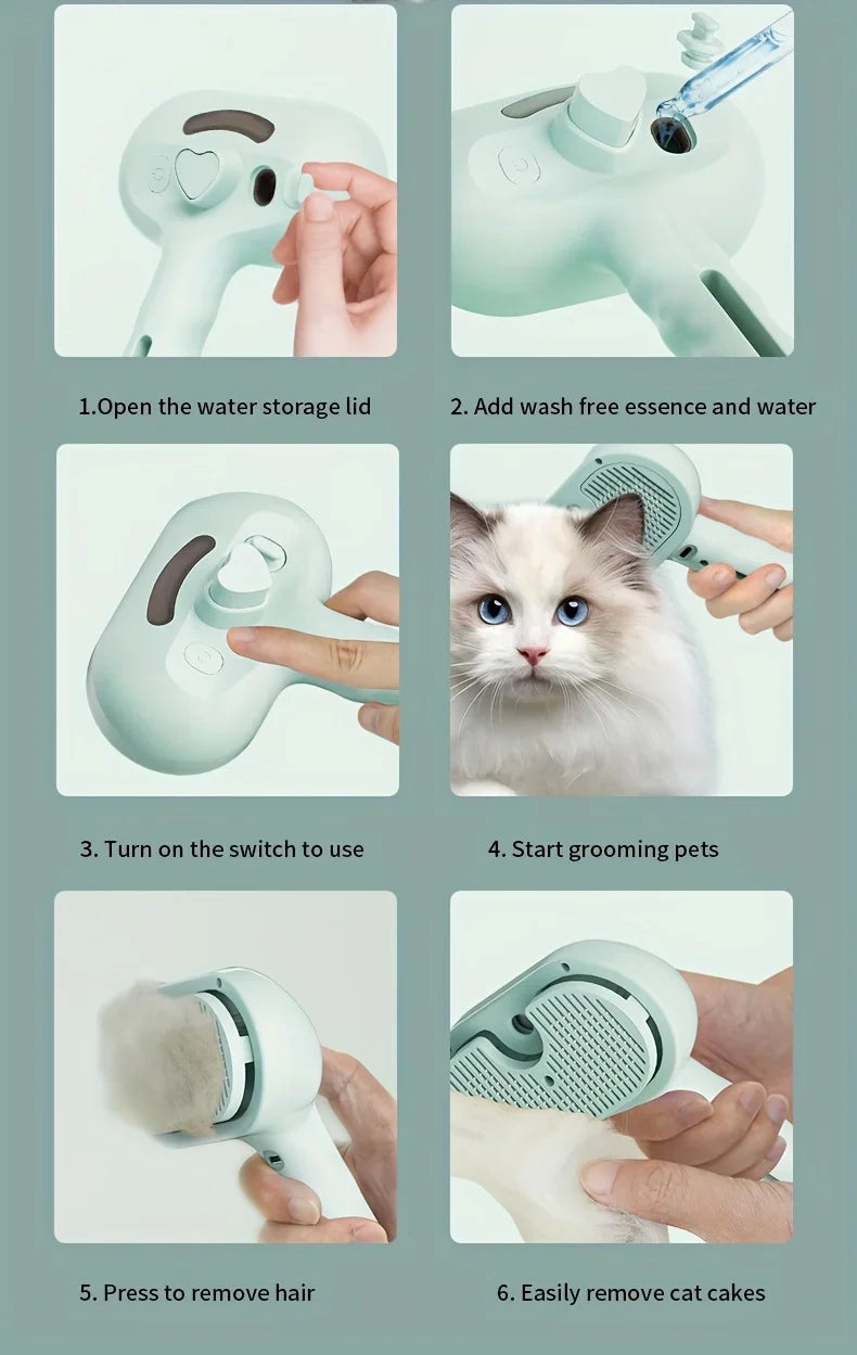 3-in-1 Dogs Cat Hair Brush Remover Steam Spray Grooming Brush Unique Steam Tools Water Mist Humidifier Toy White Pink Green