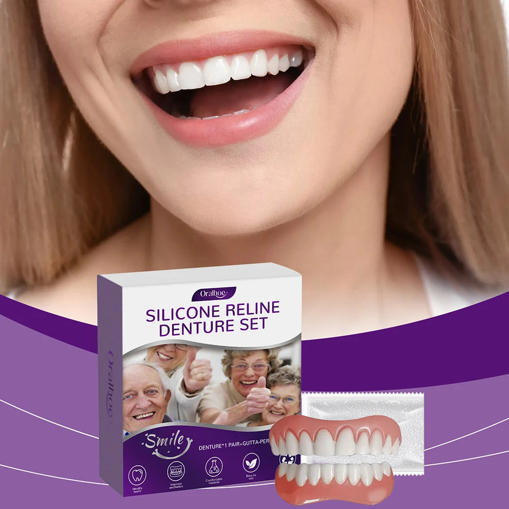 Silicone Reline Denture Set Denture Silicone Liners High Elasticity Soft Denture Kit Teeth Upper and Lower Set for Men and Women