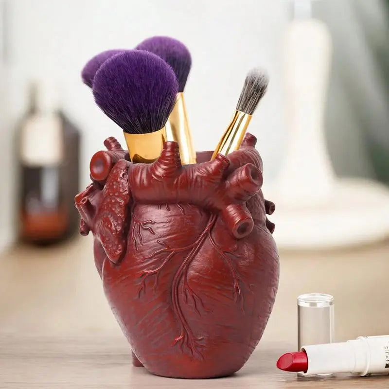 Desktop Organizer Containers Pencil Card Holder With Heart Design Multipurpose Resin Makeup Brush Desk Organizer Art Supply