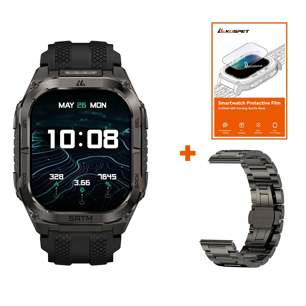 KOSPET TANK M4C Rugged Smartwatch for Men Military-Grade GPS Watch with Flashlight 5ATM Waterproof Health & Fitness Tracker