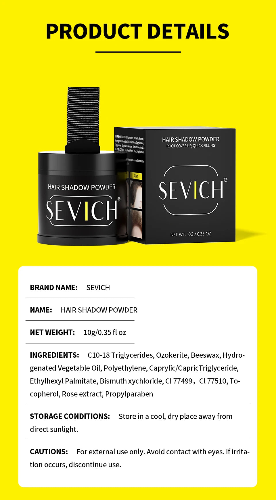 10g SEVICH Hairline Powder Hair Root Cover Up Waterproof Instant Modified Repair Hair Shadow Powder Makeup Hair Concealer 5color