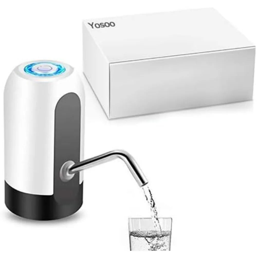 USB Rechargeable Electric Water Bottle Pump - Portable LED Light Drinking Water Dispenser for Home & Office, White & Black