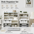 1PC 2-Tier Desk Organizer & Drawer Storage|With Tilt Pen Holder, Raised Bookshelf |Matte White PVC For Stationery, Cosmetics, O